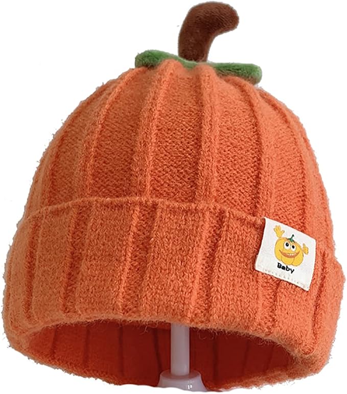 冬季厚针织无檐*帽适合婴幼儿男孩女孩柔软温暖可爱南瓜帽